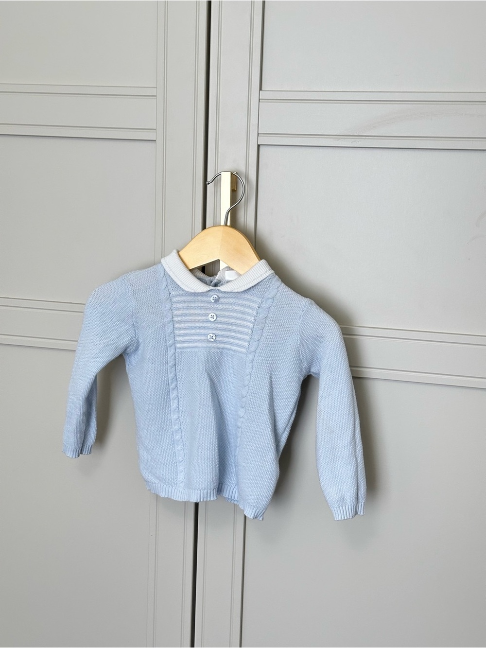 Light Blue Knit Collared Baby Sweater Top